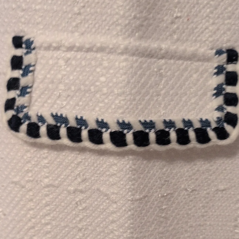 SALE White Ann Taylor Short Slv Tweed Dress w/ Black & Blue Trim - Picture 2 of 6